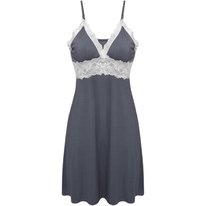 image:imageEkouaer Sleepwear Womens Chemise Nightgown Full Slip Lace Lounge DressGrey