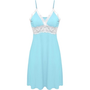 image:imageEkouaer Sleepwear Womens Chemise Nightgown Full Slip Lace Lounge DressLight Blue