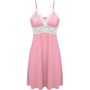 image:imageEkouaer Sleepwear Womens Chemise Nightgown Full Slip Lace Lounge DressPink