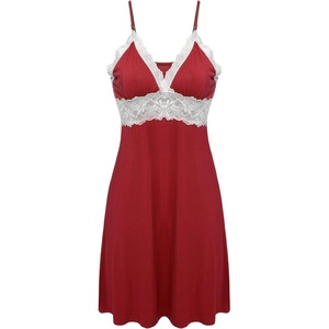 image:imageEkouaer Sleepwear Womens Chemise Nightgown Full Slip Lace Lounge DressRed