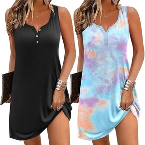 image:imageEkouaer Tank Nightgowns for Women 2 Pack Sexy Night Gown Sleeveless Sleepwear Soft Sleep Dress Button SleepshirtBlackblue Tiedye