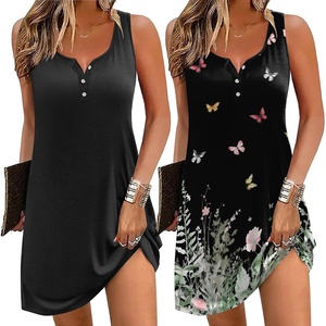 image:imageEkouaer Tank Nightgowns for Women 2 Pack Sexy Night Gown Sleeveless Sleepwear Soft Sleep Dress Button SleepshirtBlackfloral Black