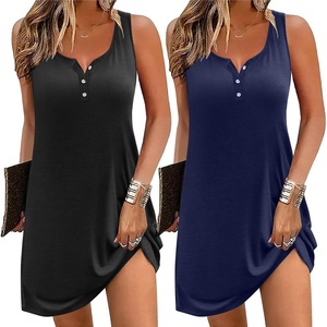 image:imageEkouaer Tank Nightgowns for Women 2 Pack Sexy Night Gown Sleeveless Sleepwear Soft Sleep Dress Button SleepshirtBlacknavy Blue