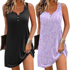image:imageEkouaer Tank Nightgowns for Women 2 Pack Sexy Night Gown Sleeveless Sleepwear Soft Sleep Dress Button SleepshirtBlackpurple Star
