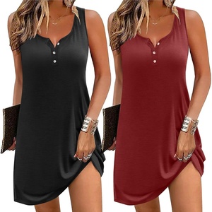 image:imageEkouaer Tank Nightgowns for Women 2 Pack Sexy Night Gown Sleeveless Sleepwear Soft Sleep Dress Button SleepshirtBlackwine Red
