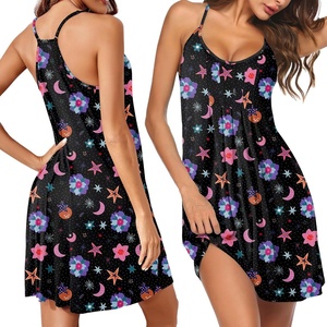image:imageEkouaer Women Nightgowns Sleeveless Sleepwear Spaghetti Strap Racerback Pajama Dress NightshirtBlack Purple Floral