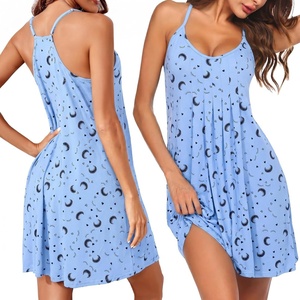 image:imageEkouaer Women Nightgowns Sleeveless Sleepwear Spaghetti Strap Racerback Pajama Dress NightshirtBlue Moon Star