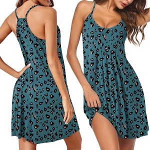 image:imageEkouaer Women Nightgowns Sleeveless Sleepwear Spaghetti Strap Racerback Pajama Dress NightshirtGreen Leopard