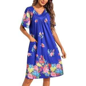 image:imageEkouaer Womens House Dress Floral Print Moo Moos Nightgowns Moomoo Dresses Mumus with PocketsBloom Flower