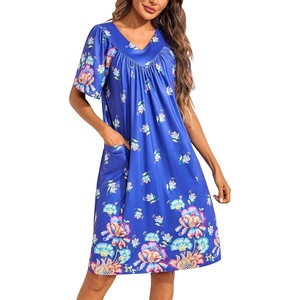 image:imageEkouaer Womens House Dress Floral Print Moo Moos Nightgowns Moomoo Dresses Mumus with PocketsBlue Flower