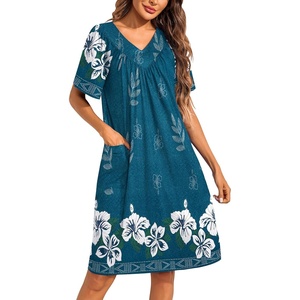 image:imageEkouaer Womens House Dress Floral Print Moo Moos Nightgowns Moomoo Dresses Mumus with PocketsBlue Green