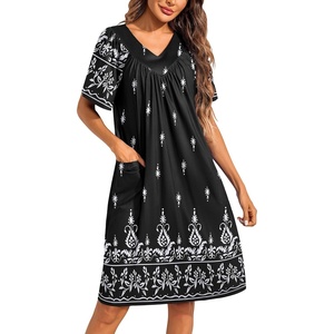 image:imageEkouaer Womens House Dress Floral Print Moo Moos Nightgowns Moomoo Dresses Mumus with PocketsFloral Black