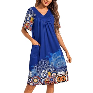 image:imageEkouaer Womens House Dress Floral Print Moo Moos Nightgowns Moomoo Dresses Mumus with PocketsMandala Blue