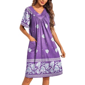 image:imageEkouaer Womens House Dress Floral Print Moo Moos Nightgowns Moomoo Dresses Mumus with PocketsPurple