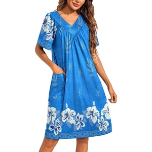 image:imageEkouaer Womens House Dress Floral Print Moo Moos Nightgowns Moomoo Dresses Mumus with PocketsSky Blue