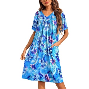 image:imageEkouaer Womens House Dress Floral Print Nightgown with Pockets Mumu DressFloral Blue
