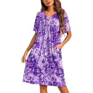 image:imageEkouaer Womens House Dress Floral Print Nightgown with Pockets Mumu DressFloral Purple