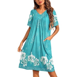 image:imageEkouaer Womens House Dress Floral Print Nightgown with Pockets Mumu DressGreen