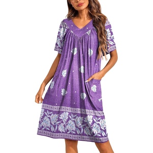 image:imageEkouaer Womens House Dress Floral Print Nightgown with Pockets Mumu DressPurple