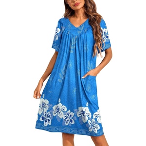image:imageEkouaer Womens House Dress Floral Print Nightgown with Pockets Mumu DressSky Blue