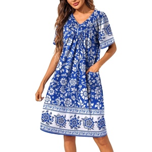 image:imageEkouaer Womens House Dress Floral Print Nightgown with Pockets Mumu DressWhite Flower