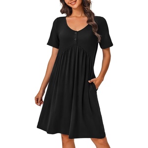image:imageEkouaer Womens House Dress Nightgown with Pockets Mumu DressBlack