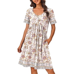 image:imageEkouaer Womens House Dress Nightgown with Pockets Mumu DressLight Floral