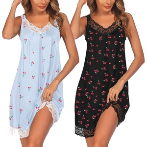 image:imageEkouaer Womens Nightgown 2 Pack Nightgown V Neck Lace Sleepwear Sleeveless Chemise Womens nightgowns amp sleepshirts SXXLBlackblue Cherry