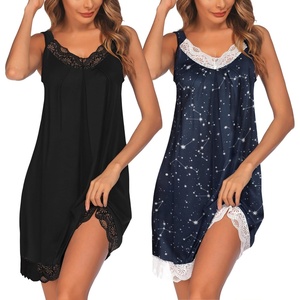 image:imageEkouaer Womens Nightgown 2 Pack Nightgown V Neck Lace Sleepwear Sleeveless Chemise Womens nightgowns amp sleepshirts SXXLBlackblue Star