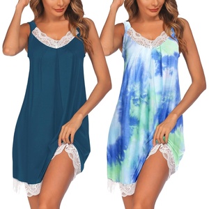 image:imageEkouaer Womens Nightgown 2 Pack Nightgown V Neck Lace Sleepwear Sleeveless Chemise Womens nightgowns amp sleepshirts SXXLBule Greenblue Ttiedye