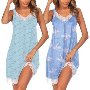 image:imageEkouaer Womens Nightgown 2 Pack Nightgown V Neck Lace Sleepwear Sleeveless Chemise Womens nightgowns amp sleepshirts SXXLButterflyblue Moon Print