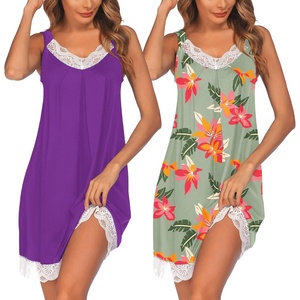 image:imageEkouaer Womens Nightgown 2 Pack Nightgown V Neck Lace Sleepwear Sleeveless Chemise Womens nightgowns amp sleepshirts SXXLDeep Purplegreenflower