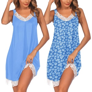 image:imageEkouaer Womens Nightgown 2 Pack Nightgown V Neck Lace Sleepwear Sleeveless Chemise Womens nightgowns amp sleepshirts SXXLLight Blueblue Flower