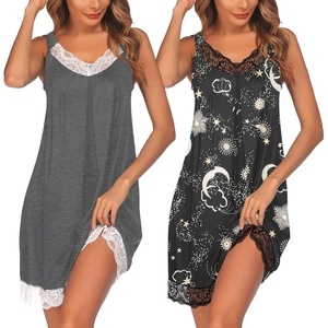 image:imageEkouaer Womens Nightgown 2 Pack Nightgown V Neck Lace Sleepwear Sleeveless Chemise Womens nightgowns amp sleepshirts SXXLMid Greyblack Star