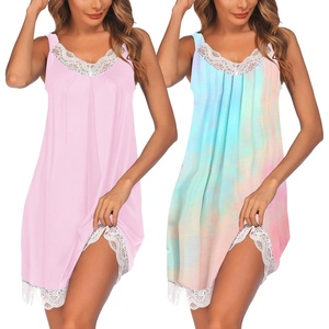 image:imageEkouaer Womens Nightgown 2 Pack Nightgown V Neck Lace Sleepwear Sleeveless Chemise Womens nightgowns amp sleepshirts SXXLPinkblue Ttiedye
