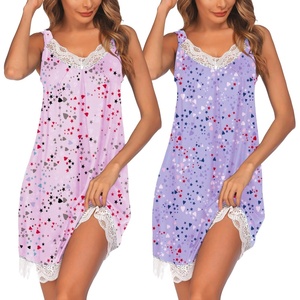 image:imageEkouaer Womens Nightgown 2 Pack Nightgown V Neck Lace Sleepwear Sleeveless Chemise Womens nightgowns amp sleepshirts SXXLPurplepink Heart