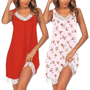 image:imageEkouaer Womens Nightgown 2 Pack Nightgown V Neck Lace Sleepwear Sleeveless Chemise Womens nightgowns amp sleepshirts SXXLRedpink Rose