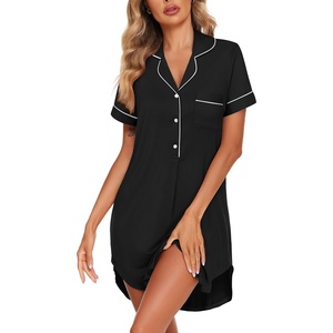 image:imageEkouaer Womens Nightgown Button Down Nightshirt V Neck Sleepshirt Short Sleeve Sleepwear Soft Pajama DressBlack