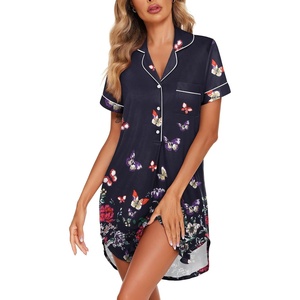 image:imageEkouaer Womens Nightgown Button Down Nightshirt V Neck Sleepshirt Short Sleeve Sleepwear Soft Pajama DressBlack Butterfly