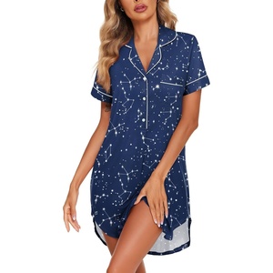 image:imageEkouaer Womens Nightgown Button Down Nightshirt V Neck Sleepshirt Short Sleeve Sleepwear Soft Pajama DressBlack Starry Sky