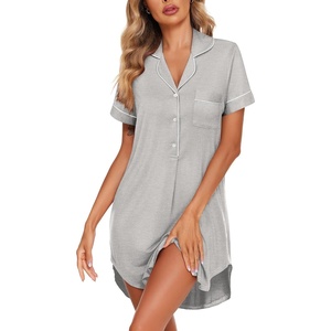 image:imageEkouaer Womens Nightgown Button Down Nightshirt V Neck Sleepshirt Short Sleeve Sleepwear Soft Pajama DressLight Grey