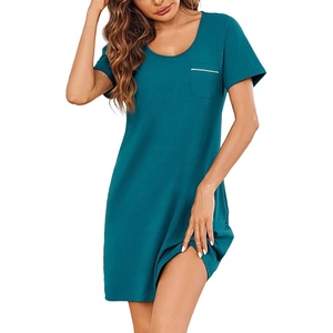 image:imageEkouaer Womens Nightgown Nightshirts Short Sleeve Sleepwear Round Neck Sleepshirt with Chest PocketBlue Green