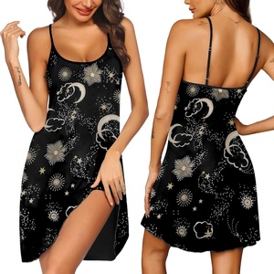 image:imageEkouaer Womens Nightgown Pj Dress for Women Adjustable Spaghetti Chemise Sleeveless V Neck SleepwearBlack Sun Print