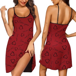 image:imageEkouaer Womens Nightgown Pj Dress for Women Adjustable Spaghetti Chemise Sleeveless V Neck SleepwearRed Love Print
