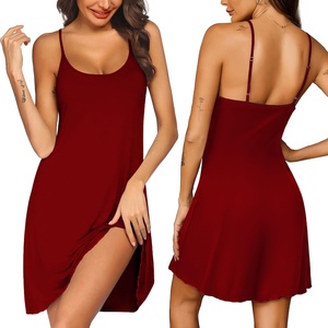 image:imageEkouaer Womens Nightgown Pj Dress for Women Adjustable Spaghetti Chemise Sleeveless V Neck SleepwearWine Red