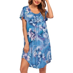 image:imageEkouaer Womens Nightgown Soft Sleepwear Pleated Sleepshirt Sleep Dress Short Sleeve Nightdress S3XLAbstract Flower
