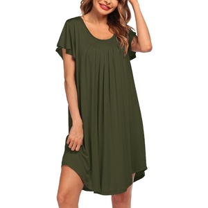 image:imageEkouaer Womens Nightgown Soft Sleepwear Pleated Sleepshirt Sleep Dress Short Sleeve Nightdress S3XLArmy Green