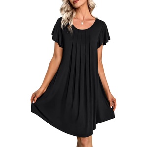 image:imageEkouaer Womens Nightgown Soft Sleepwear Pleated Sleepshirt Sleep Dress Short Sleeve Nightdress S3XLBlack