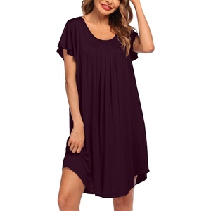 image:imageEkouaer Womens Nightgown Soft Sleepwear Pleated Sleepshirt Sleep Dress Short Sleeve Nightdress S3XLCherry Red