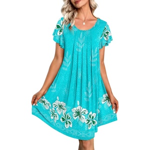 image:imageEkouaer Womens Nightgown Soft Sleepwear Pleated Sleepshirt Sleep Dress Short Sleeve Nightdress S3XLFloral Light Blue